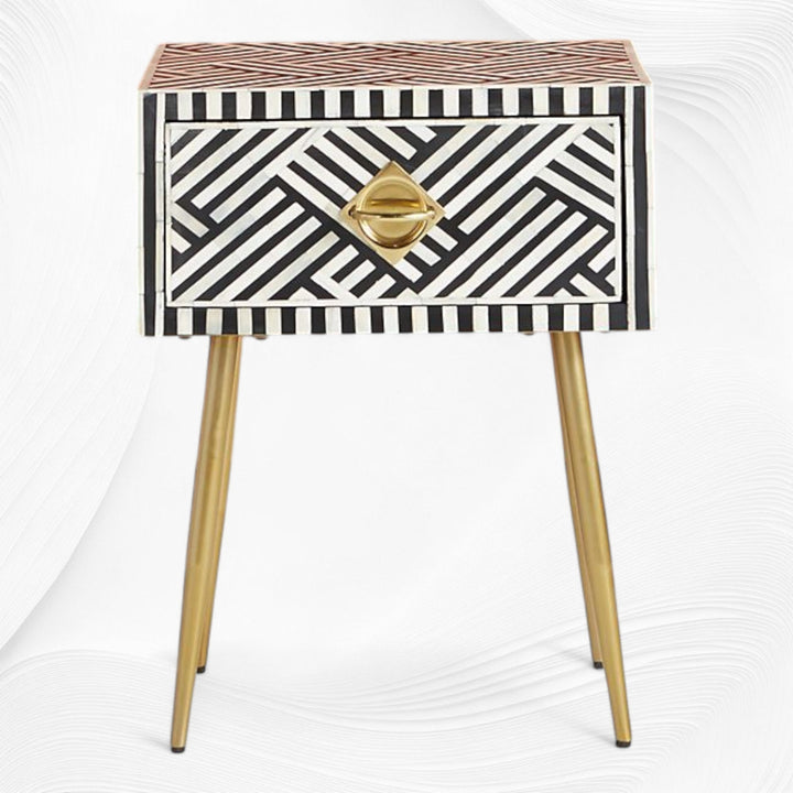 Optical Bone Inlay 1 Drawer Bedside Black