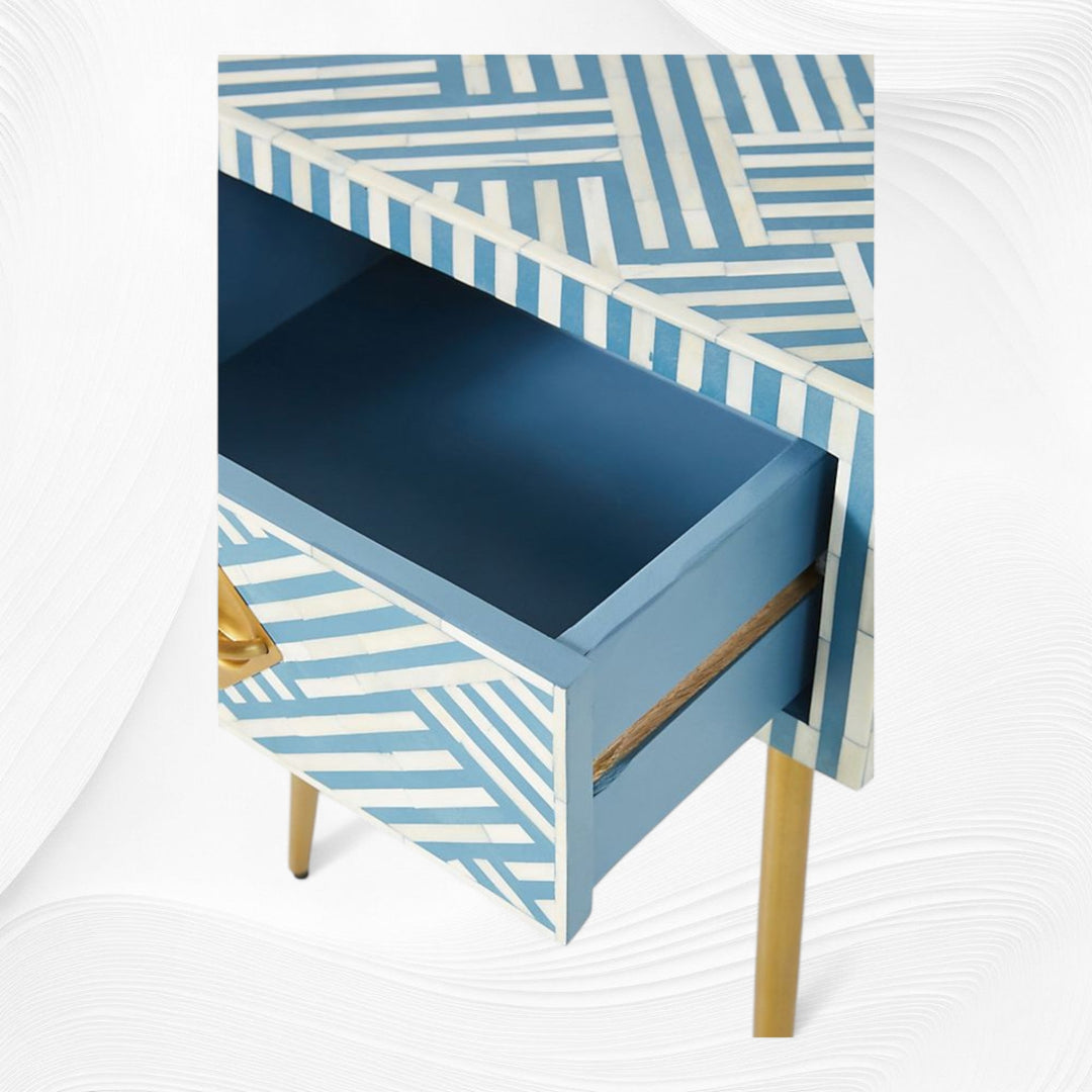 Optical Bone Inlay 1 Drawer Bedside Sky Blue