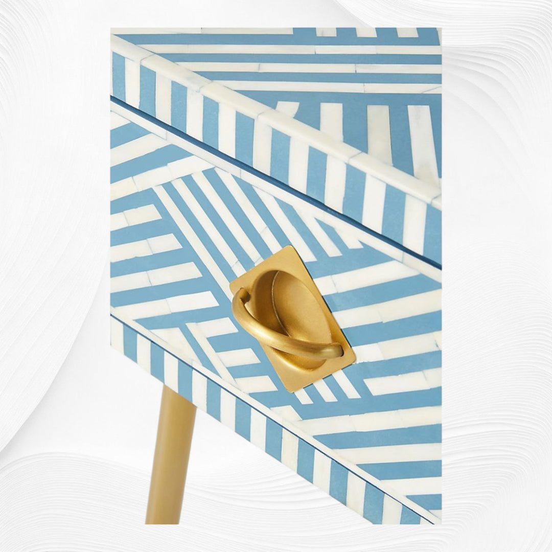Optical Bone Inlay 1 Drawer Bedside Sky Blue