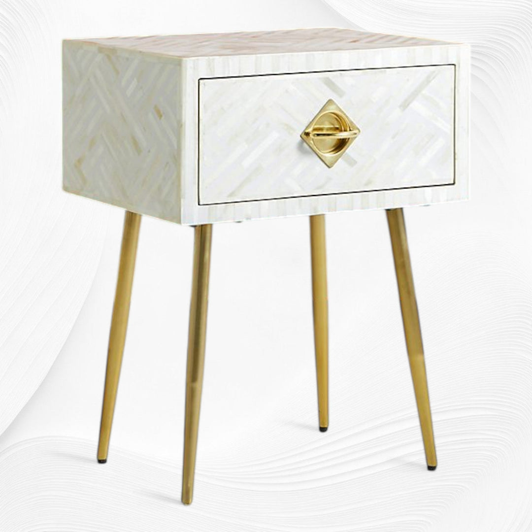 Optical Bone Inlay 1 Drawer Bedside White