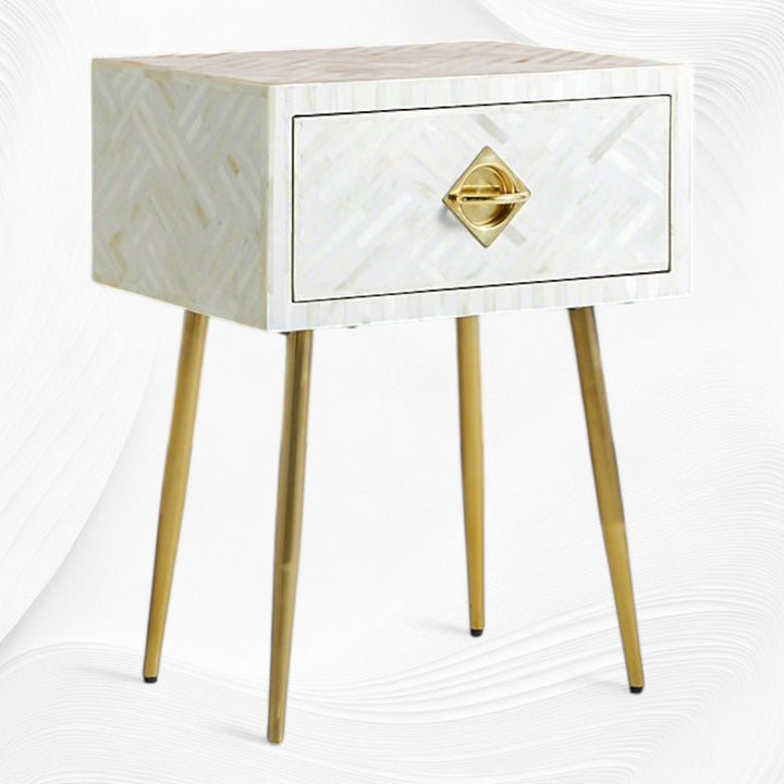 Optical Bone Inlay 1 Drawer Bedside White
