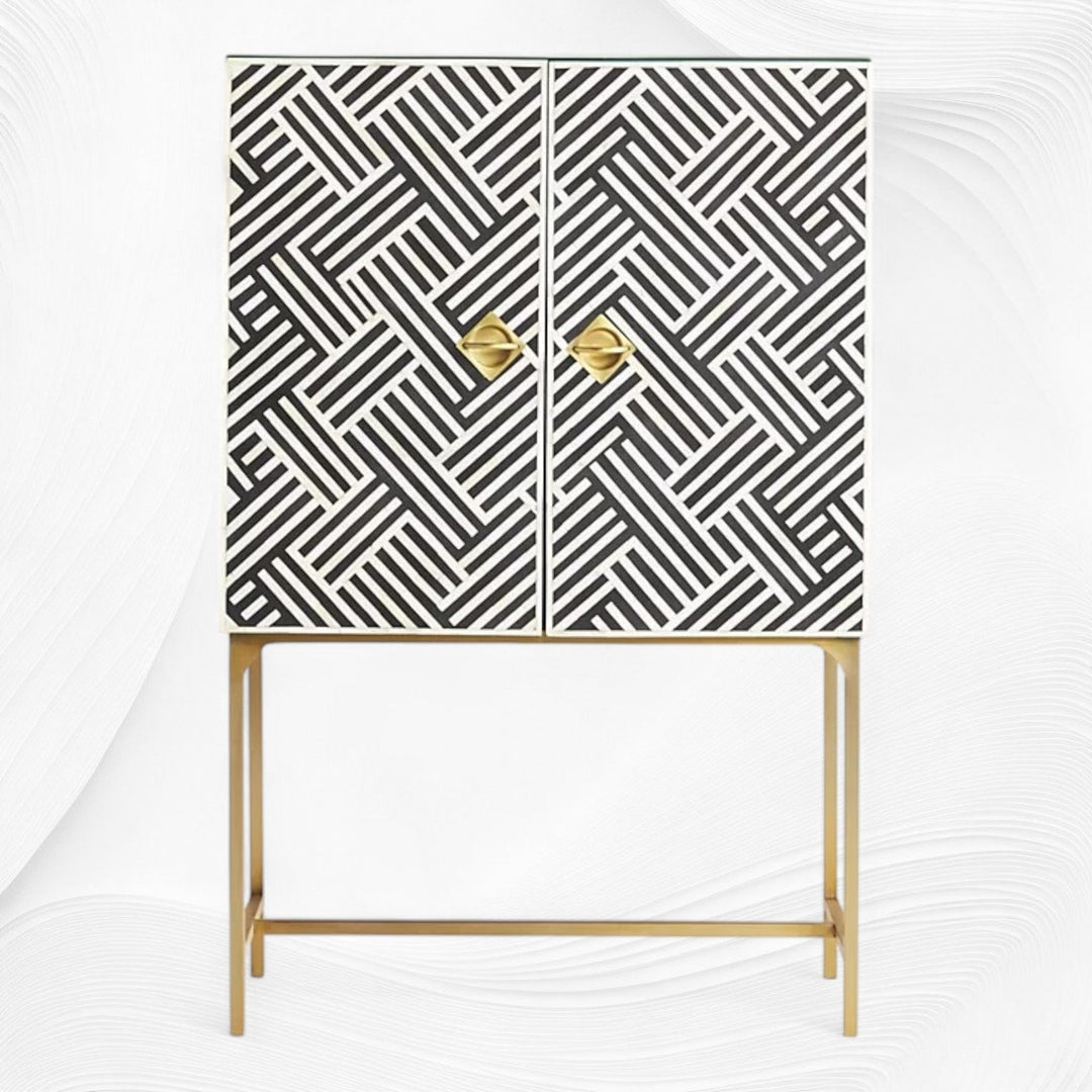 Optical Inlay Bar Cabinet Black