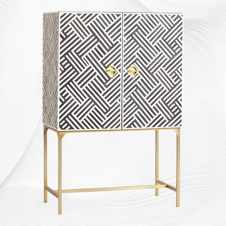 Optical Inlay Bar Cabinet Black
