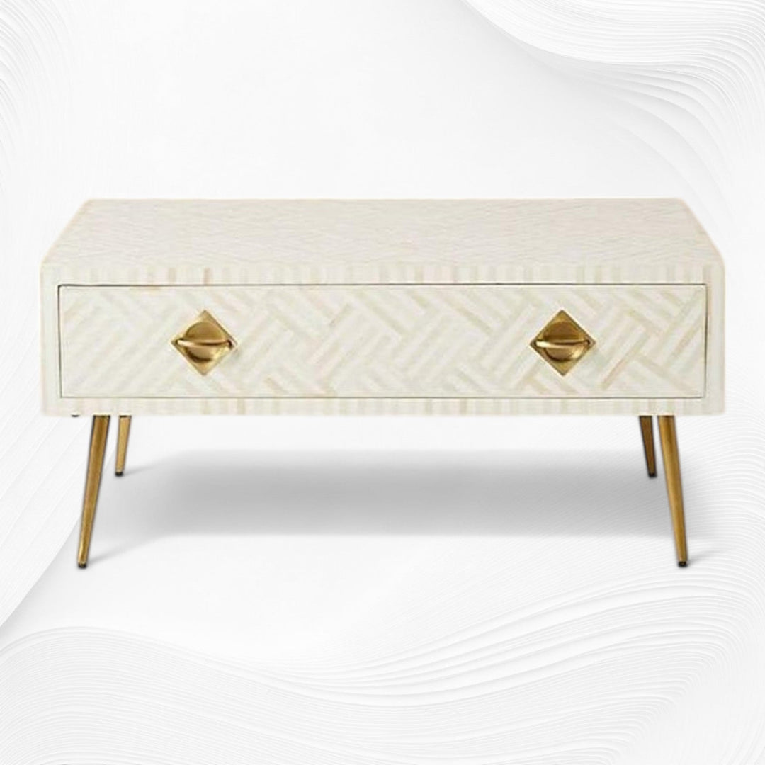Optical Inlay Coffee Table White | White Bone Inlay Coffee Table