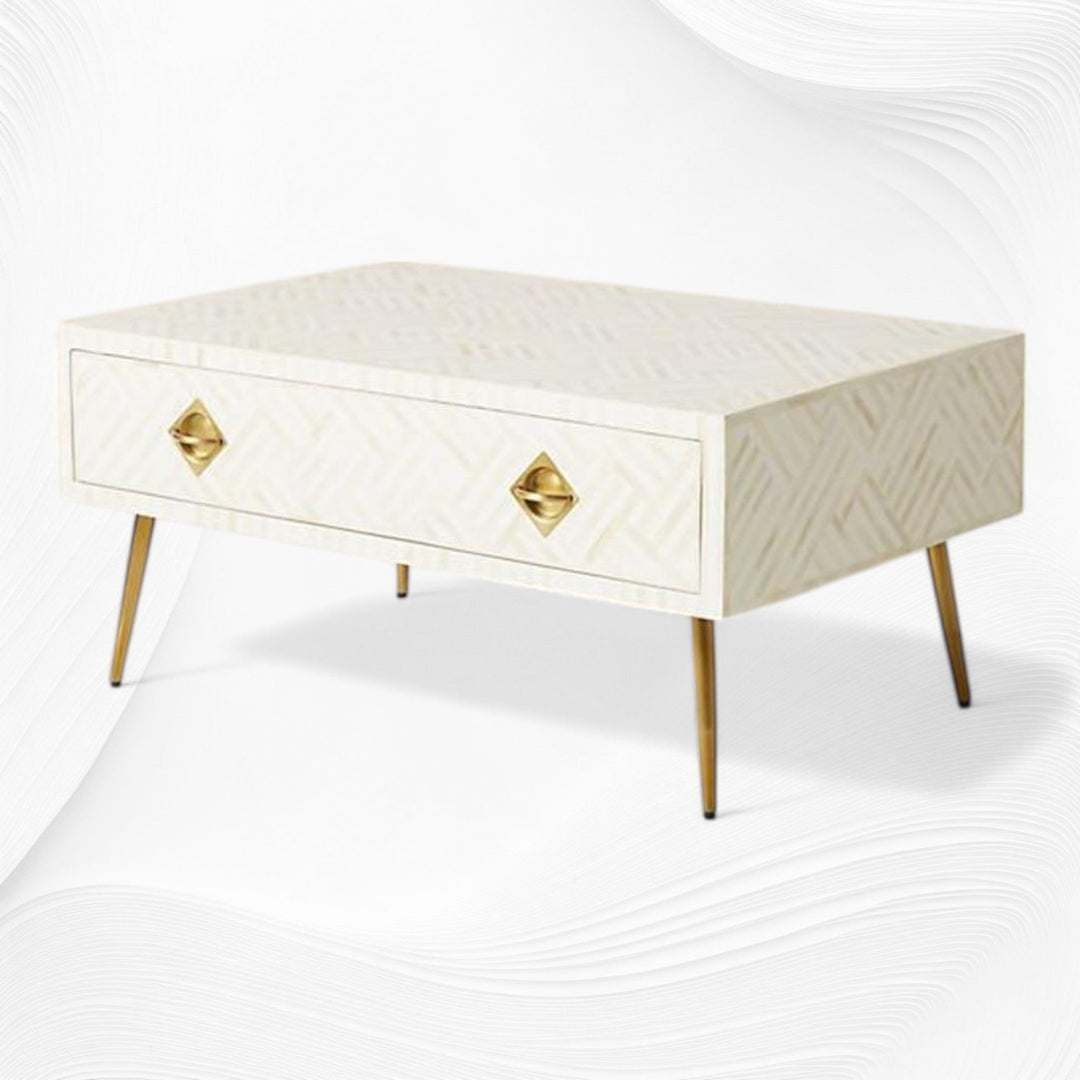 Optical Inlay Coffee Table White | White Bone Inlay Coffee Table