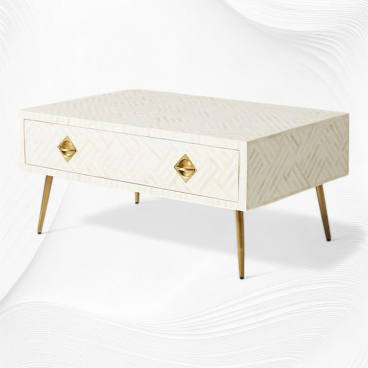Optical Inlay Coffee Table White | White Bone Inlay Coffee Table