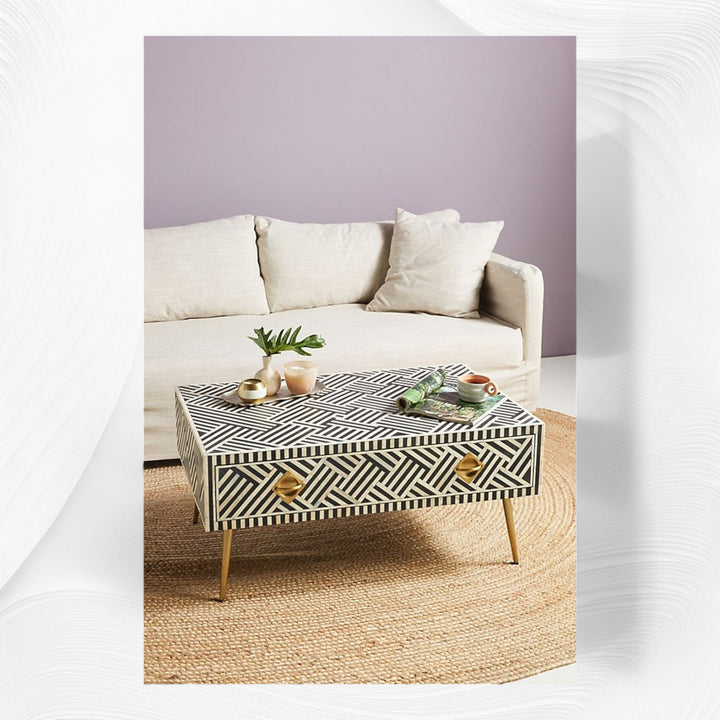 Optical Inlay Coffee Table Black | Luxury Centre Table