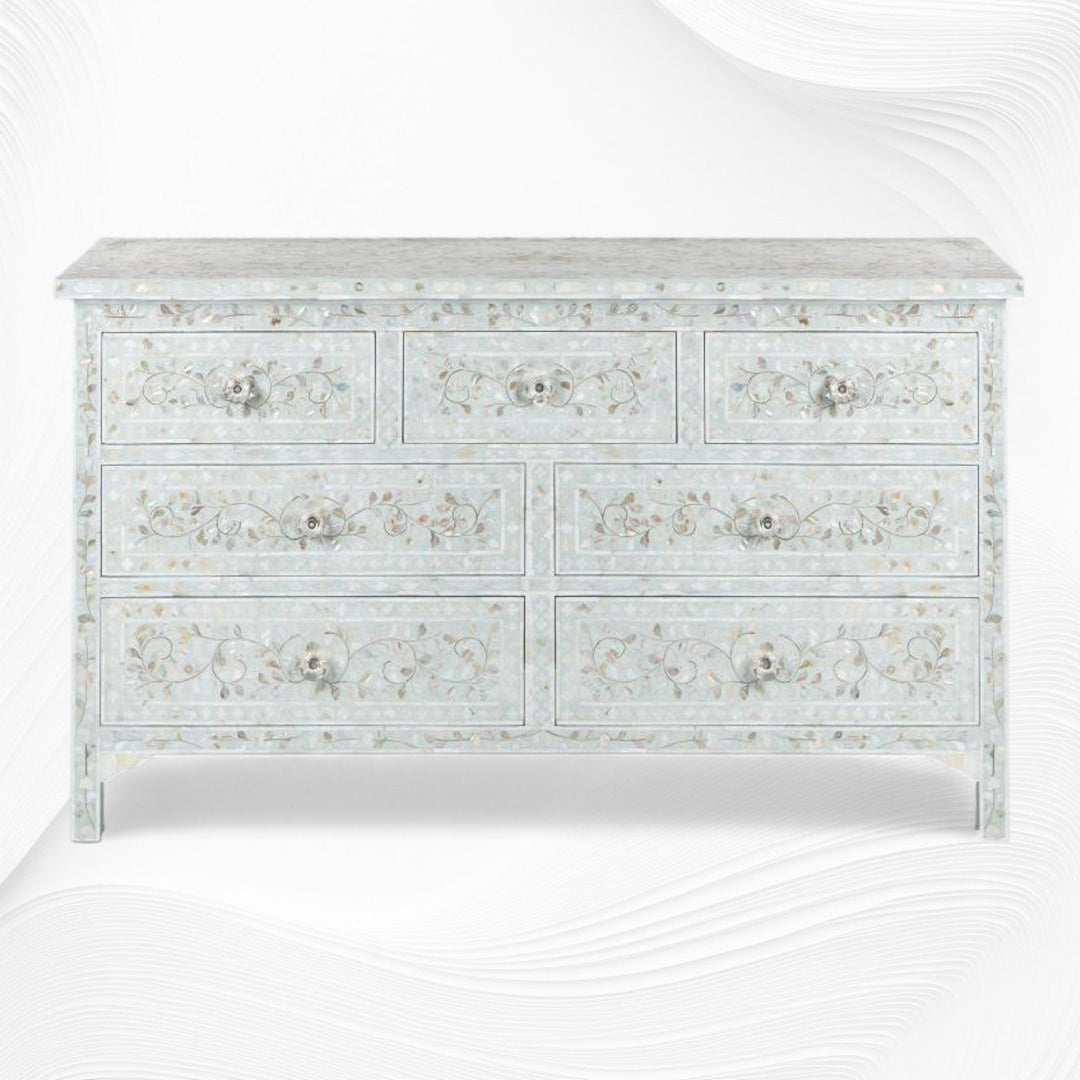 Pale Blue Mother Of Pearl Inlay Chest Of 7 Drawers Large