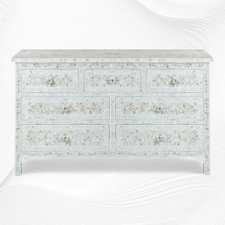 Pale Blue Mother Of Pearl Inlay Chest Of 7 Drawers Large