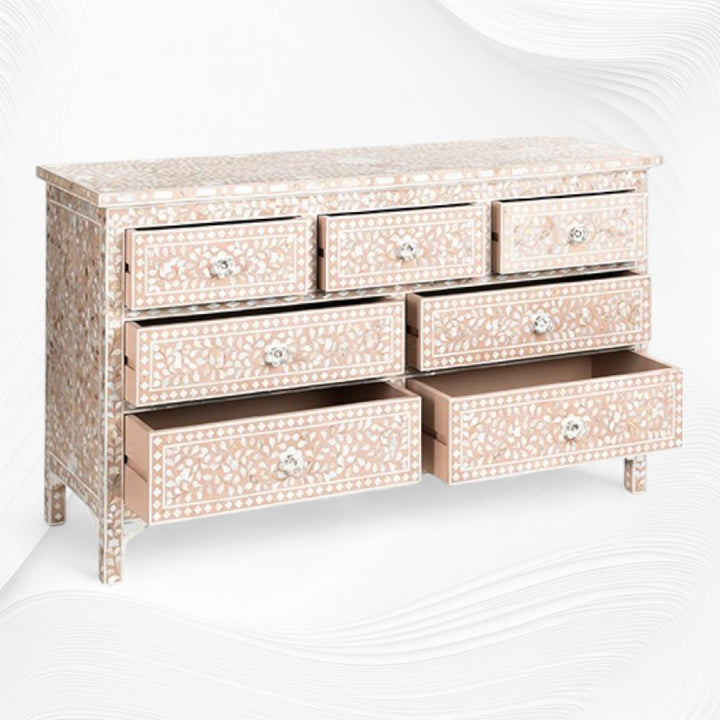 Pale Pink Mother Of Pearl Inlay Chest Of 7 Drawers