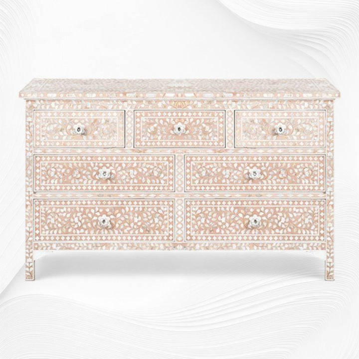 Pale Pink Mother Of Pearl Inlay Chest Of 7 Drawers