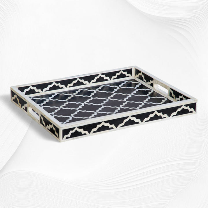 Quatrefoil Bone Inlay Tray Black