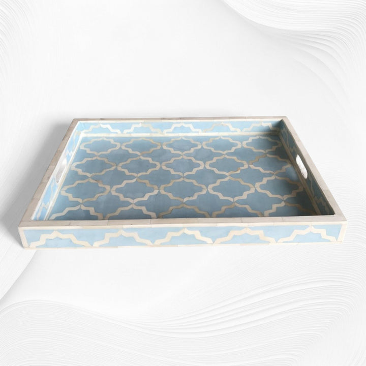 Quatrefoil Bone Inlay Tray Ice Blue