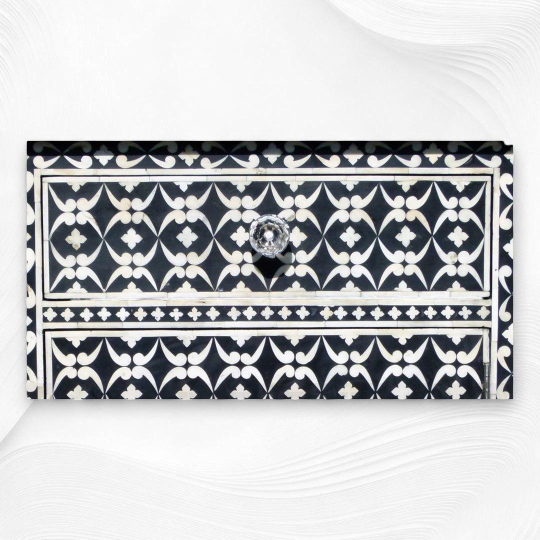 Quote Bone Inlay Bedside 1 Drawer 1 Door Black