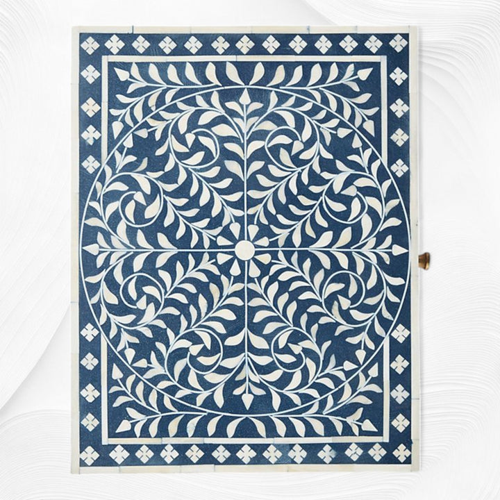 Scroll Vine Bone Inlay Nightstand Blue