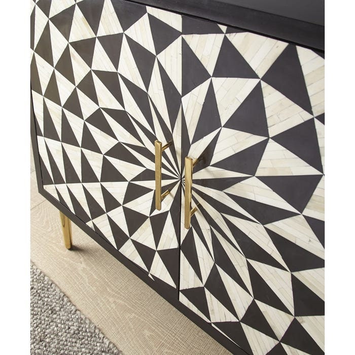 Spiral Bone Inlay Cabinet 2 Door Black
