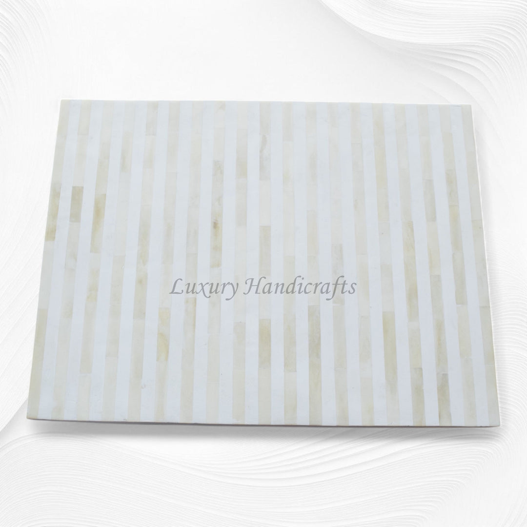 Stripe Bone Inlay 2 Drawer Bedside White
