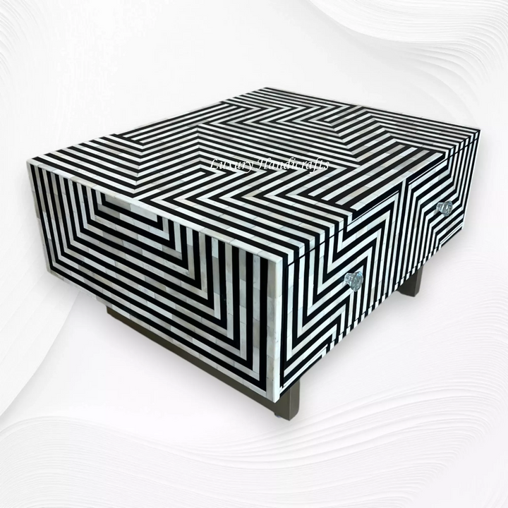 Stripe Bone Inlay Coffee Table Black