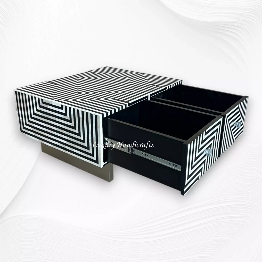 Stripe Bone Inlay Coffee Table Black