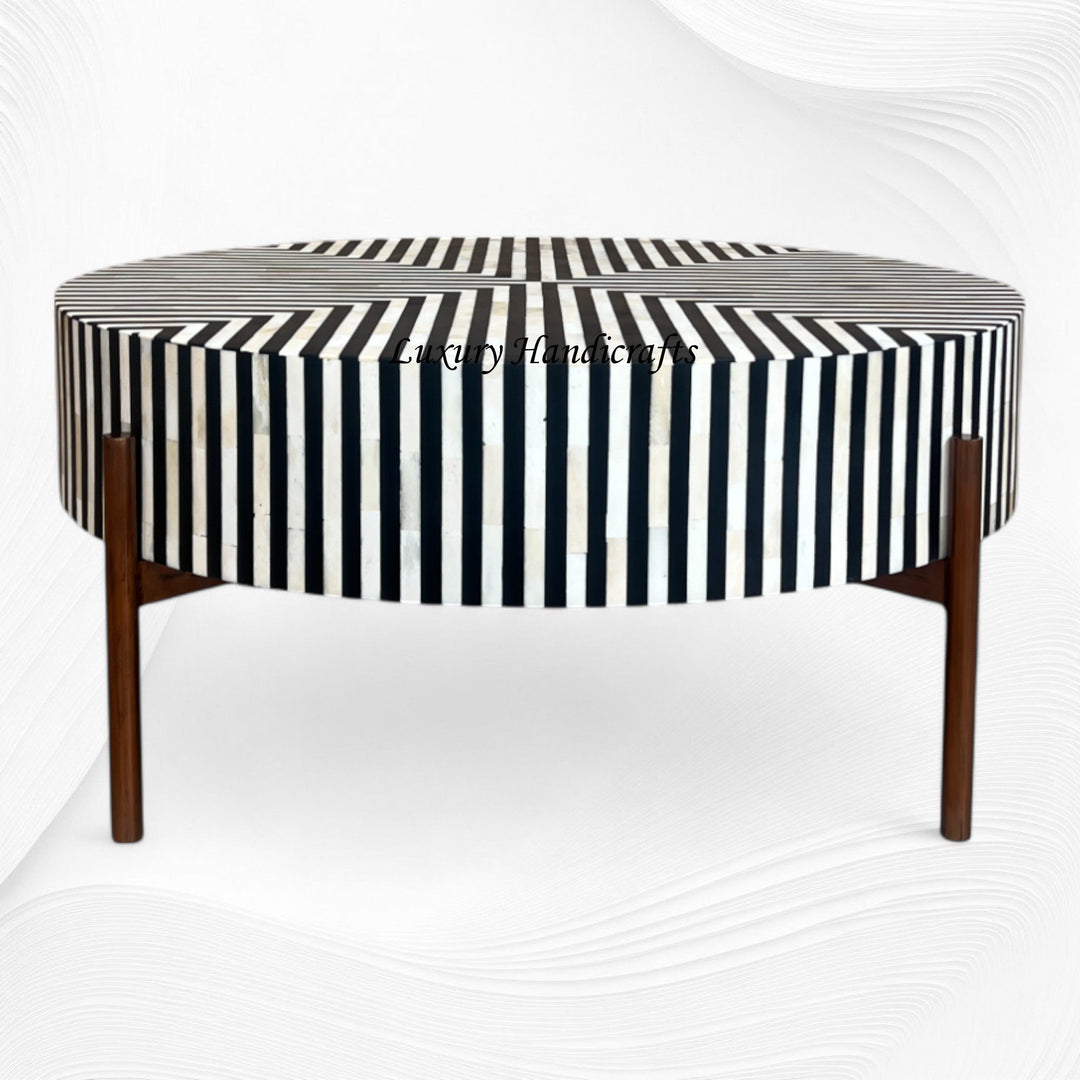 Stripe Bone Inlay Coffee Table Black Gold