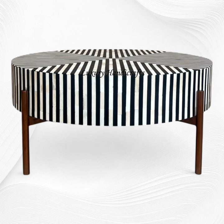 Stripe Bone Inlay Coffee Table Black Gold