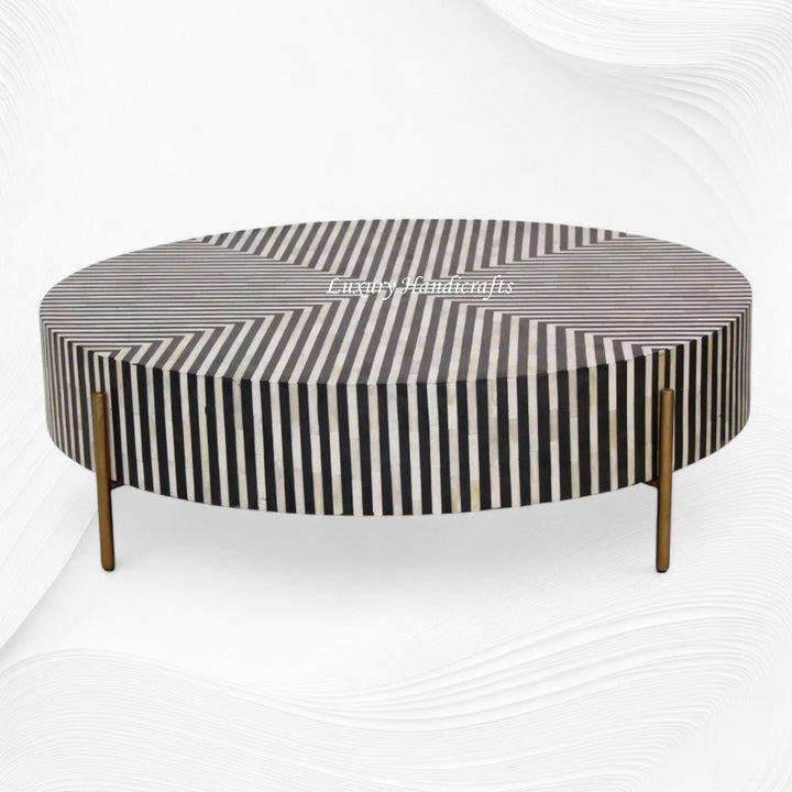 Stripe Bone Inlay Coffee Table Black Gold