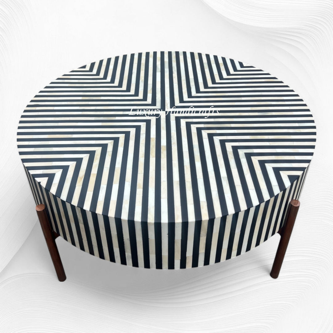 Stripe Bone Inlay Coffee Table Black Gold