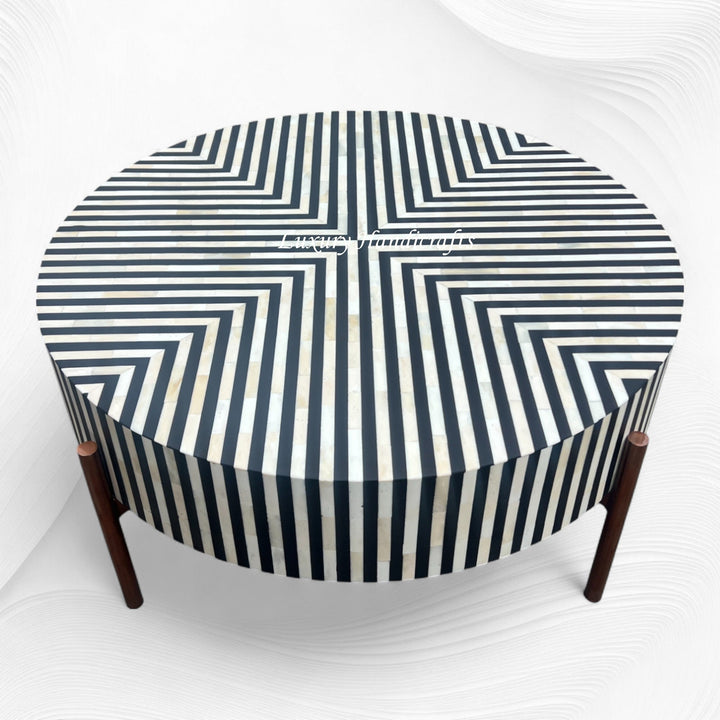 Stripe Bone Inlay Coffee Table Black Gold