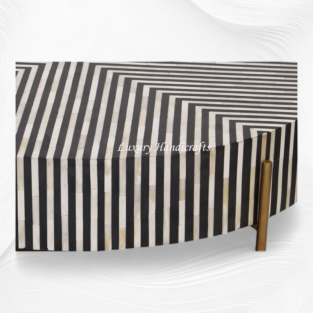 Stripe Bone Inlay Coffee Table Black Gold