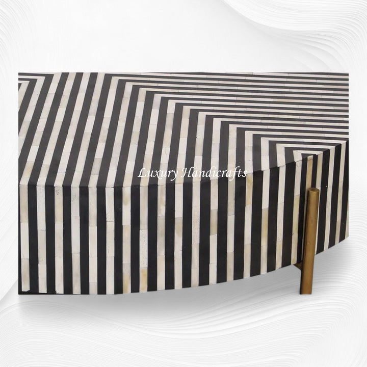 Stripe Bone Inlay Coffee Table Black Gold