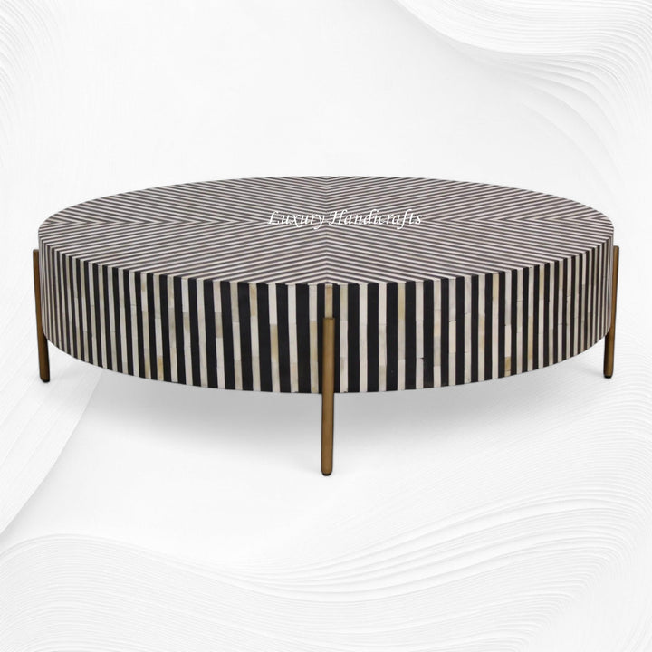 Stripe Bone Inlay Coffee Table Black Gold