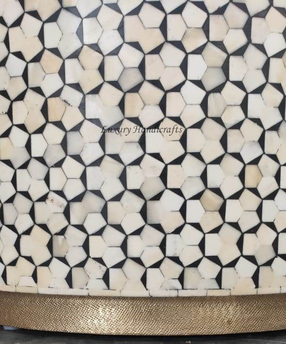 Targua Bone Inlay Round Coffee Table Black