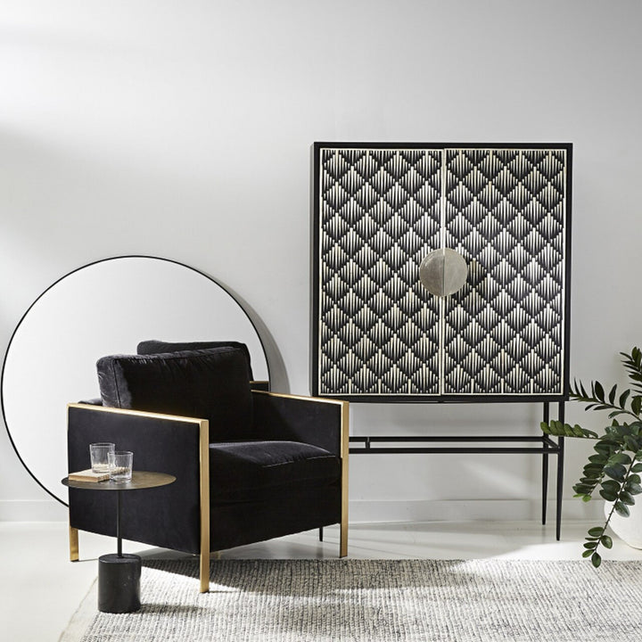 Tasma Arrow Bone Inlay Bar Cabinet Black
