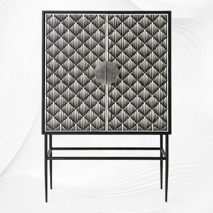 Tasma Arrow Bone Inlay Bar Cabinet Black