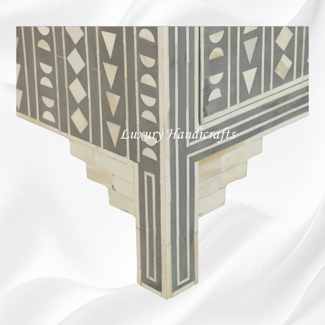 Tribal Bone Inlay Chest of 4 Drawers Grey