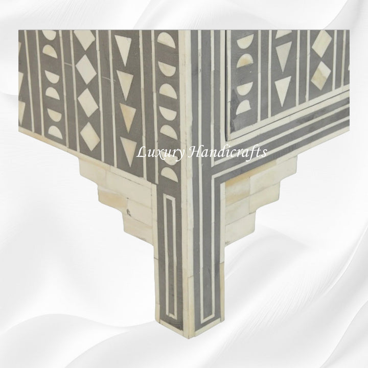 Tribal Bone Inlay Chest of 4 Drawers Grey