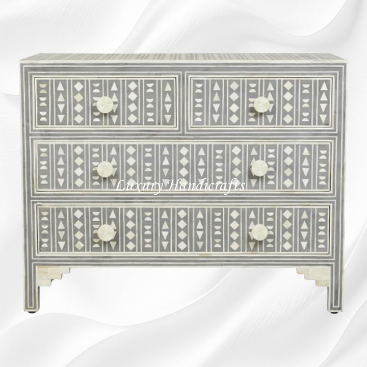 Tribal Bone Inlay Chest of 4 Drawers Grey