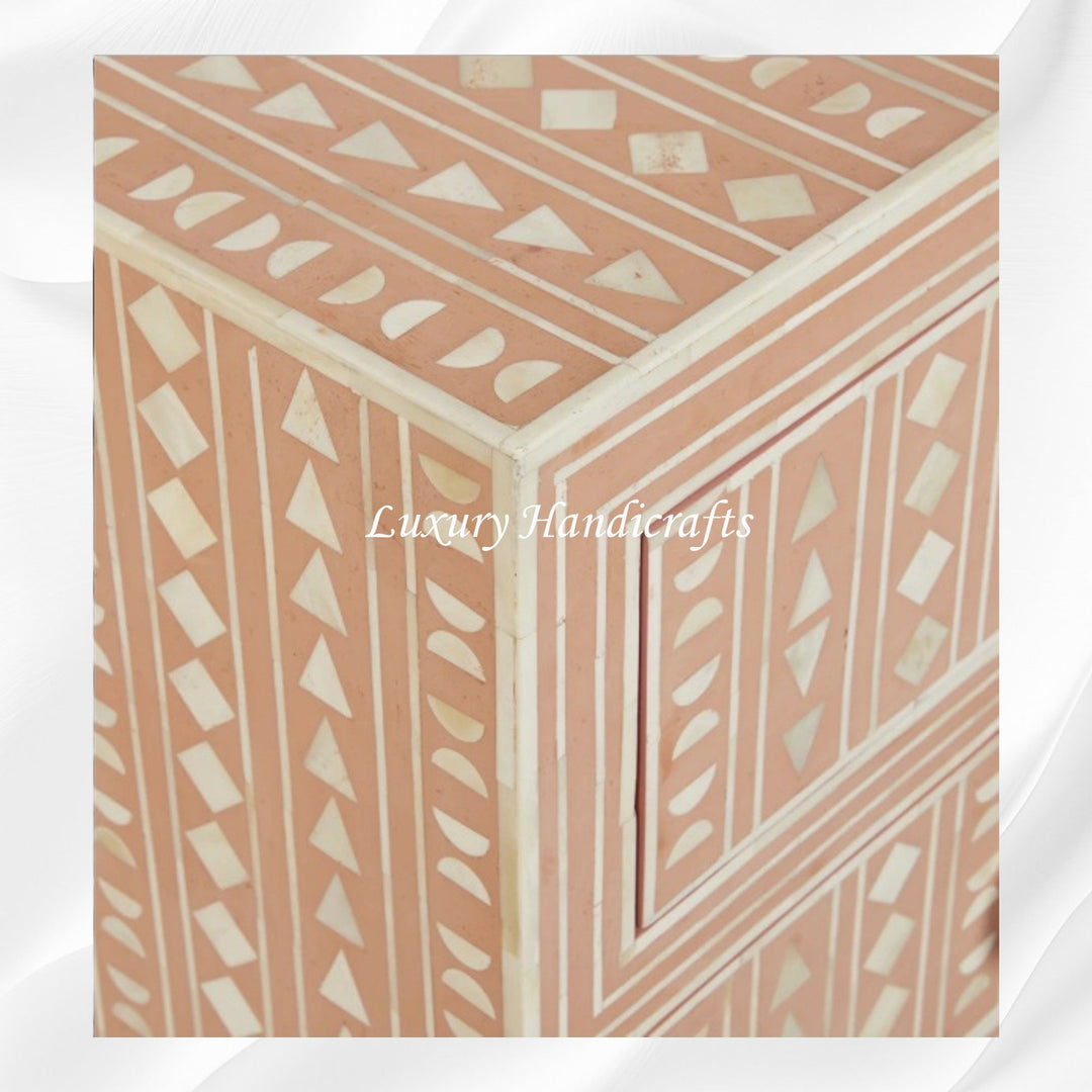 Tribal Bone Inlay Chest of 4 Drawers Orange