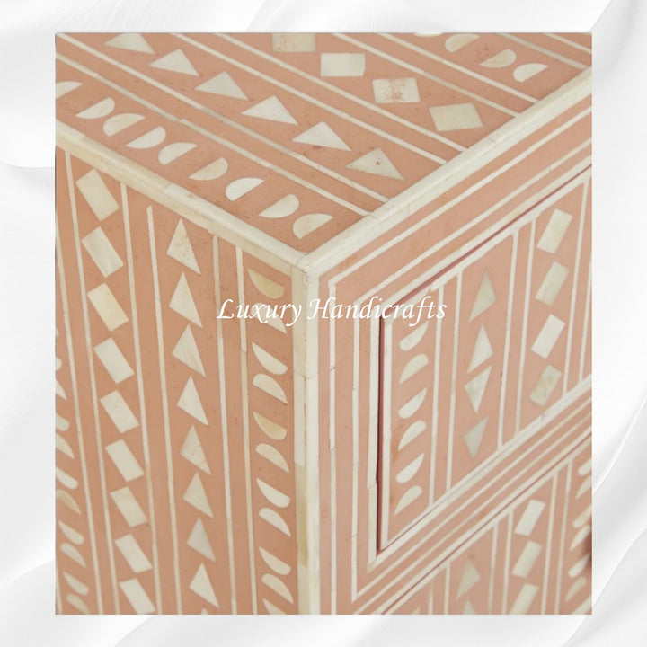 Tribal Bone Inlay Chest of 4 Drawers Orange