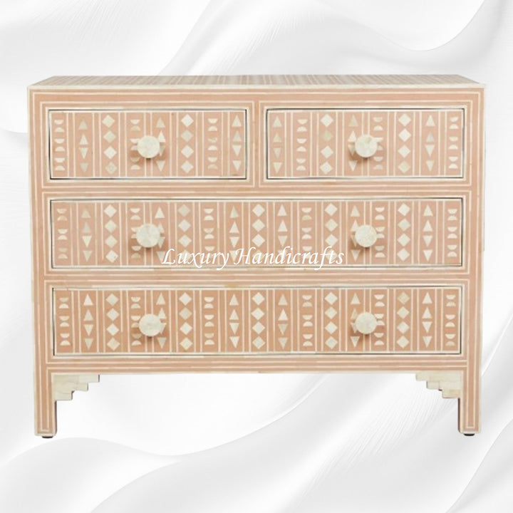 Tribal Bone Inlay Chest of 4 Drawers Orange