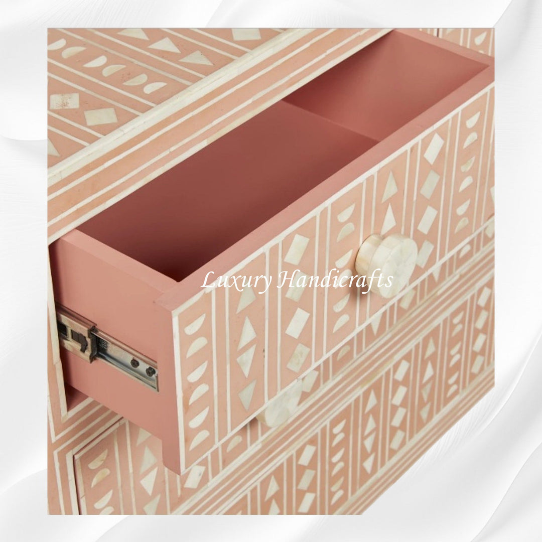 Tribal Bone Inlay Chest of 4 Drawers Orange